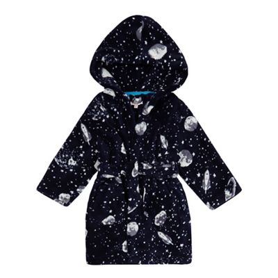 Boys' navy space print dressing gown